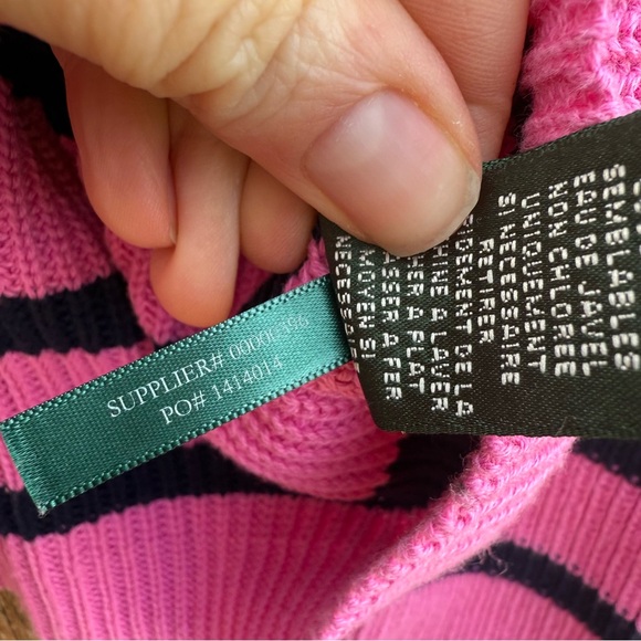Ralph Lauren Women’s Pink Black Striped Full Zip Sweater Cardigan Size Medium - Picture 7 of 10